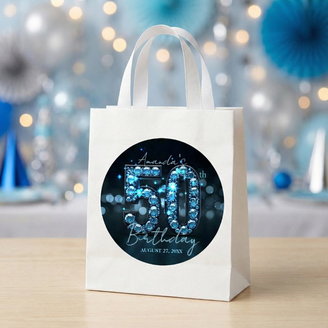 Adesivo Diamantes Azuis Turquesa & Preto Glamurosos 50º An (Criador carregado)