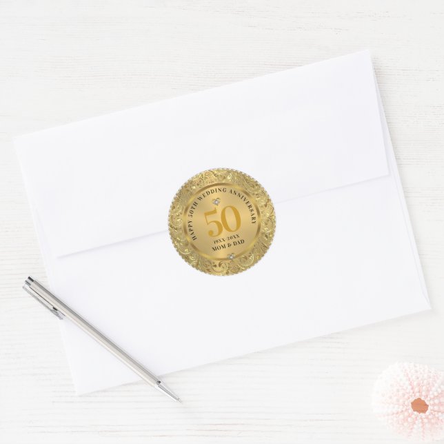 Adesivo Diamantes Dourados 50º Aniversário de Casamento (Envelope)