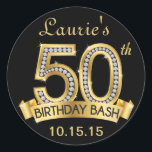 Adesivo Diamond 50th Birthday Stickers | Preto e Dourado<br><div class="desc">Diamond 50th Birthday Stickers | Preto e Dourado para um homem ou uma mulher que comemora um cinquentenário!</div>