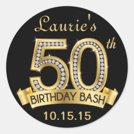 Adesivo Diamond 50th Birthday Stickers | Preto e Dourado
