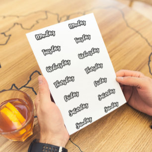 Adesivo Dias da Semana de Caracteres Brancos Pretos