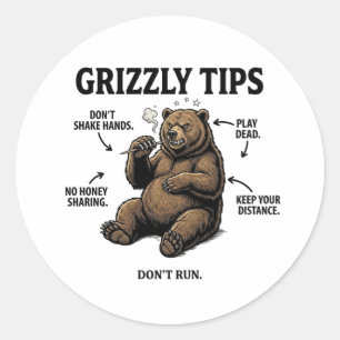 Adesivo Dicas Engraçadas de Sobrevivência com Urso Pardo H