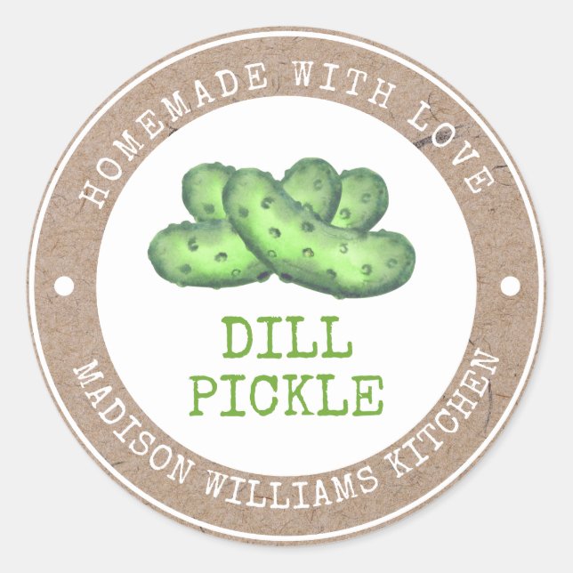 Adesivo Dill Pickle Homemade with Love on Faux Kraft Paper (Frente)