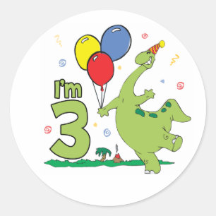 Adesivo Dino aniversário de 3 anos Classic Round Sticker