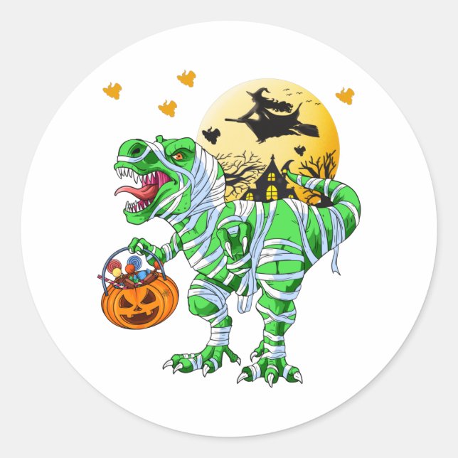 Adesivo Dino do Halloween T Rex Múmia Abóbora (Frente)