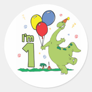 Adesivo Dino First Birthday ClassRound Sticker