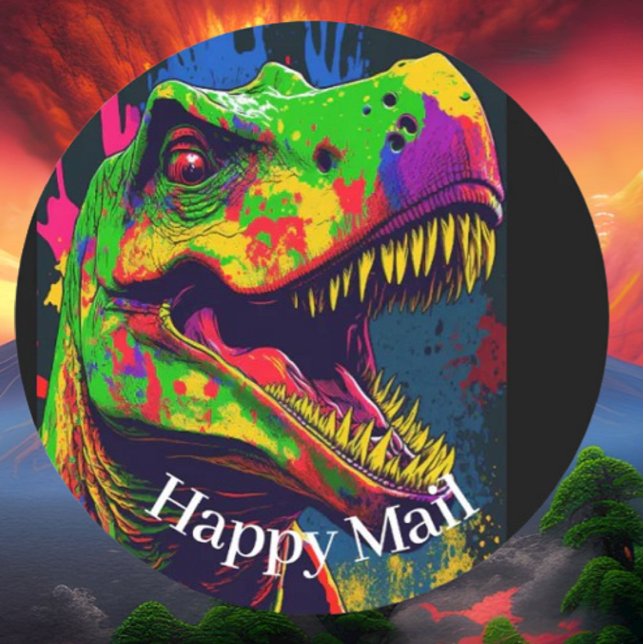Adesivo Dino Happy T- Rex Happy Mail (Bring your dream party to life with our selection of quality Dinosaur themed party supplies )