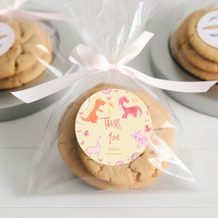 Adesivo Dino-mite, obrigado de aniversário de dino rosa