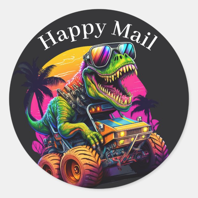 Adesivo Dino Monster Truck Happy Mail (Frente)