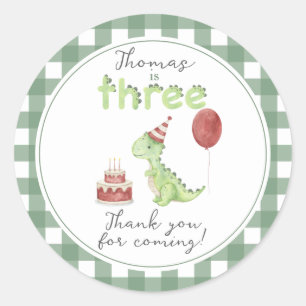 Adesivo Dinosaur aquarela Três Aniversário Obrigado