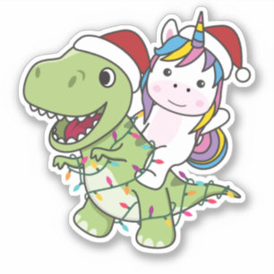 Adesivo Dinosaur Christmas Unicorn Winter T-Rex Dino Stick