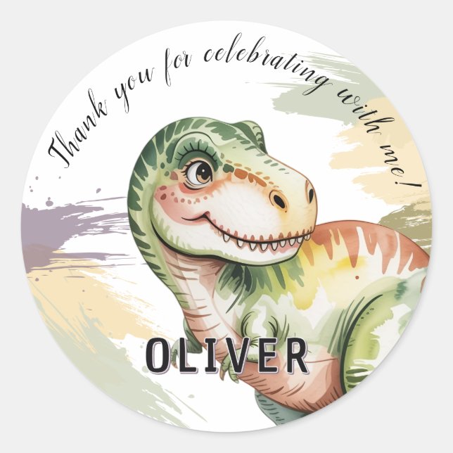 Adesivo Dinosaur Kids Birthday Party Thank You (Frente)