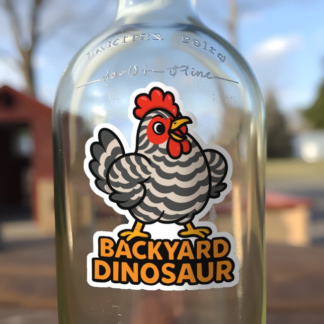 Adesivo Dinossaur Barred Plymouth Rock Chicken Divin (Backyard Dinosaur funny Barred Plymouth Rock pet chicken cartoon drawing sticker for coop keepers)
