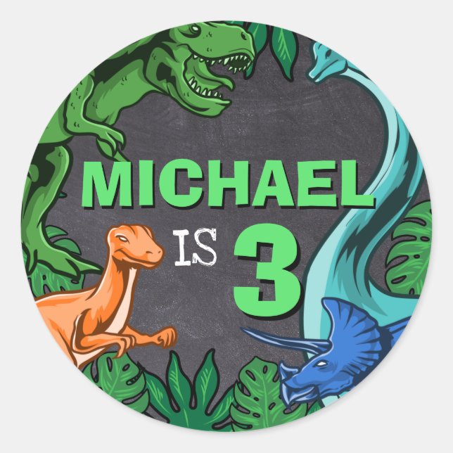 Adesivo Dinossaur Birthday Dino Trex Meninos Pré-Histórico (Frente)