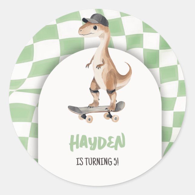 Adesivo Dinossaur Birthday - Retro T Rex Verificado (Frente)