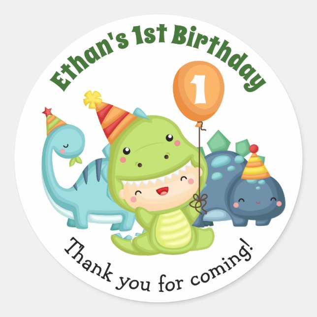 Adesivo Dinossaur Birthday Stickers - Favor do primeiro an (Frente)