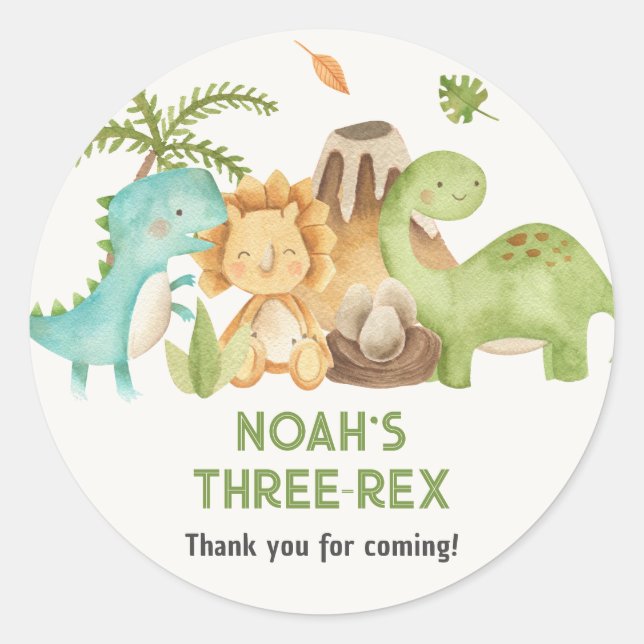 Adesivo Dinossaur Boy Birthday Favor Stickers Trex (Frente)