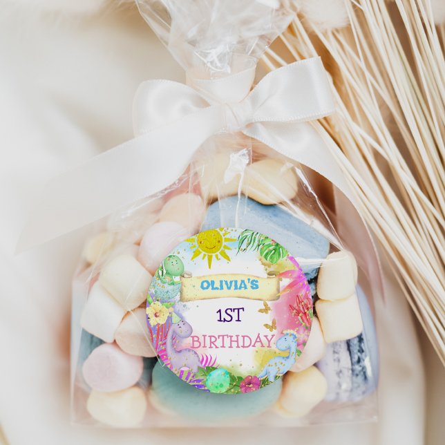 Adesivo Dinossaur Floral Glitter Baby Girl primeiro aniver (Criador carregado)