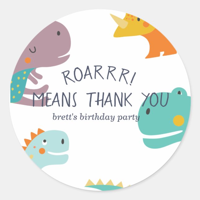 Adesivo Dinossaur Roar Boys Birthday Blue (Frente)