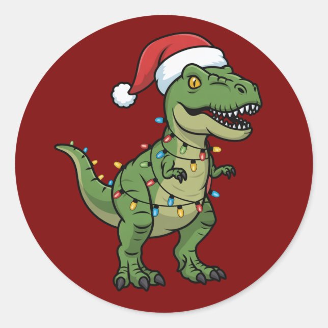 Adesivo Dinossaur Xmas Luzes Férias Espírito Festivo Dino (Frente)