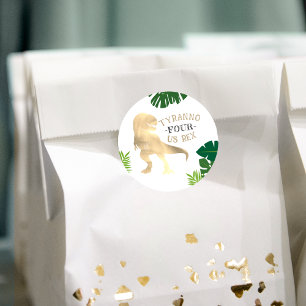 Adesivo Dinossauro 4ª Festa de Aniversário Dourada Tyranno
