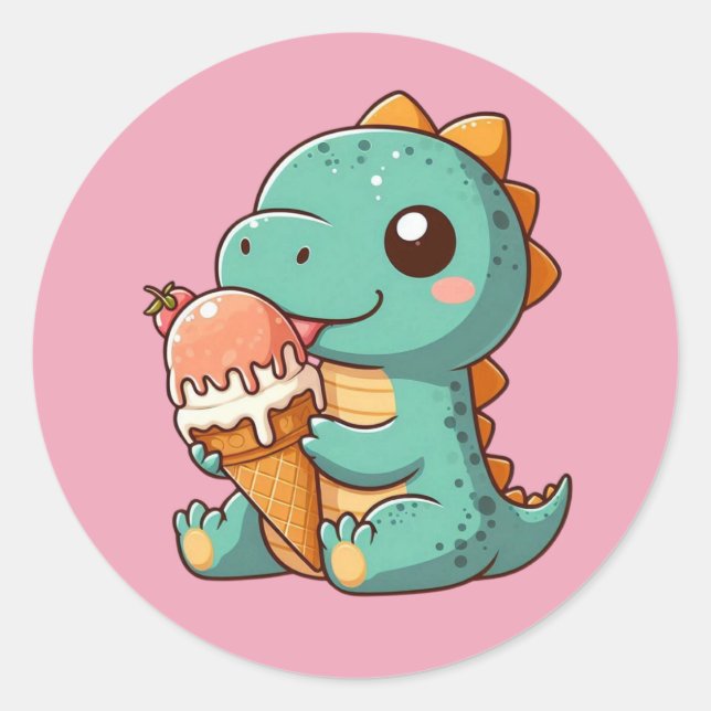 Adesivo Dinossauro comendo sorvete fofo (Frente)