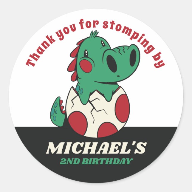 Adesivo Dinossauro de Bebê Bonito na Festa de Aniversário  (Frente)