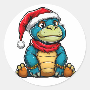 Adesivo Dinossauro de desenho animado de Natal Dinossauro