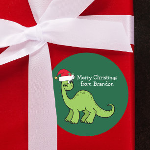 Adesivo Dinossauro de Natal bonito em Santa Hat Crianças P