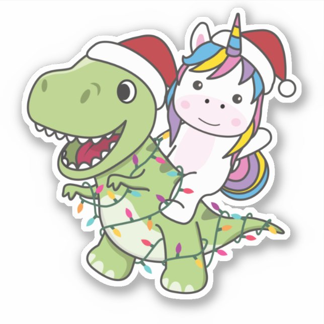 Adesivo Dinossauro de Natal Unicorn Winter T-Rex Dino Stic (Frente)