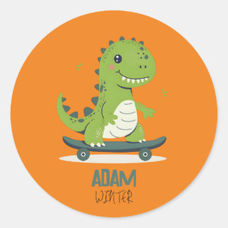 Adesivo Dinossauro De Skate Divertido Com Nome De Criança