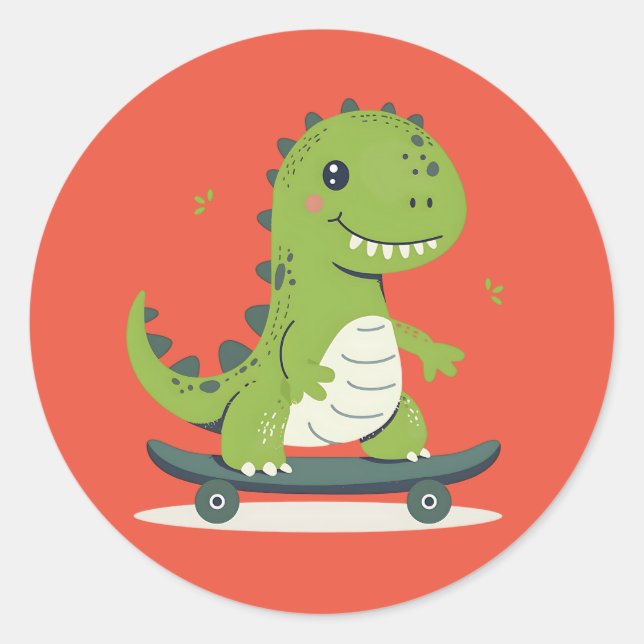 Adesivo Dinossauro de Skateboard Divertido (Frente)