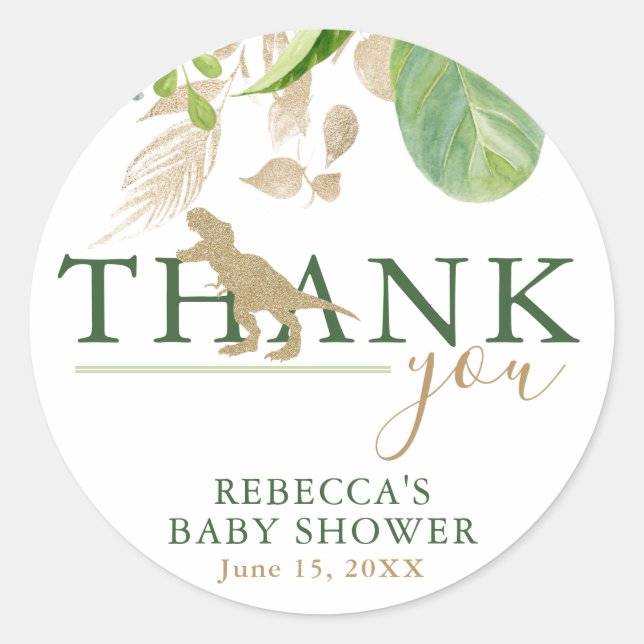 Adesivo Dinossauro Elegante Verde e Chá de fraldas Dourado (Frente)