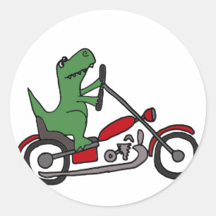 Adesivo Dinossauro engraçado de T-rex na motocicleta