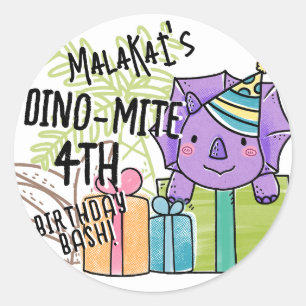 Adesivo Dinossauro Festa de aniversário de Dino-Mite Kid