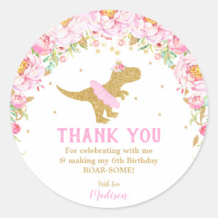 Adesivo Dinossauro Floral Obrigado A Favor Garota Tutu T-r