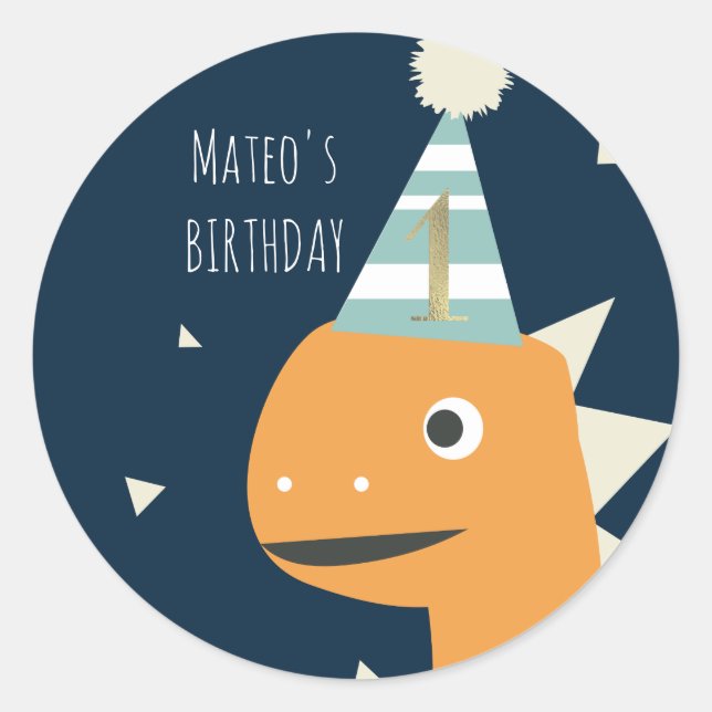 Adesivo Dinossauro Gato Um Primeiro Aniversário Faux Doura (Frente)