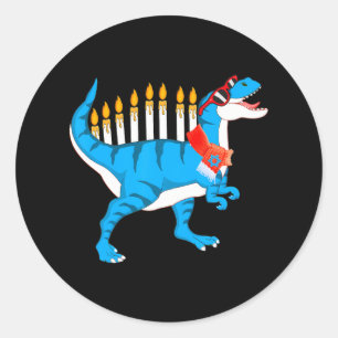 Adesivo Dinossauro Hanukkah Menorah Judeu Pajama Engraçado