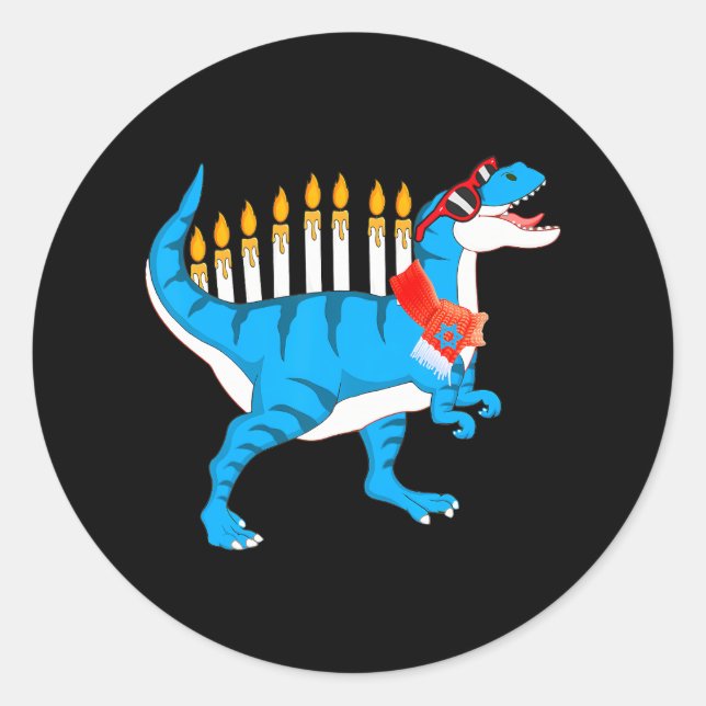 Adesivo Dinossauro Hanukkah Menorah Judeu Pajama Engraçado (Frente)
