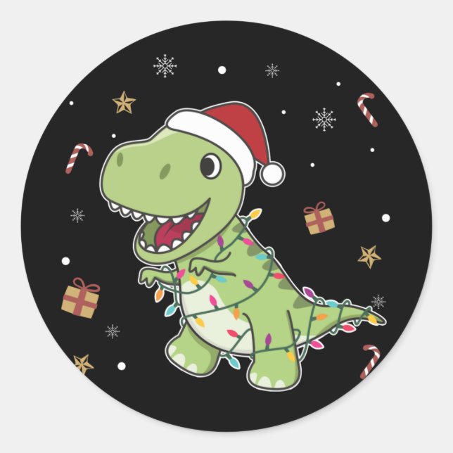 Adesivo Dinossauro Natal Neve Inverno T-Rex Dino Clássico (Frente)