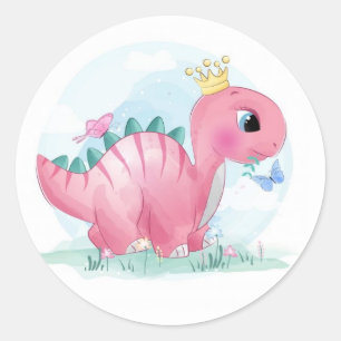 Adesivo Dinossauro Rosa Bebê com Coroa