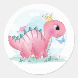 Adesivo Dinossauro Rosa Bebê com Coroa