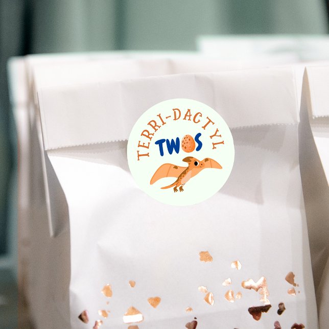 Adesivo Dinossauro segundo aniversário Funny Green Pteroda (Dinosaur 2nd Birthday Funny Green Pterodactyl Classic Round Sticker
)