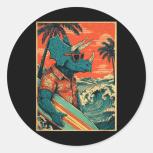 Adesivo Dinossauro Surfista Retro Havaí Verão Triceratops 