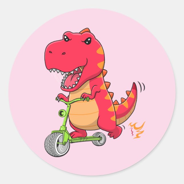 Adesivo Dinossauro T-rex Andando Um Patinete (Frente)