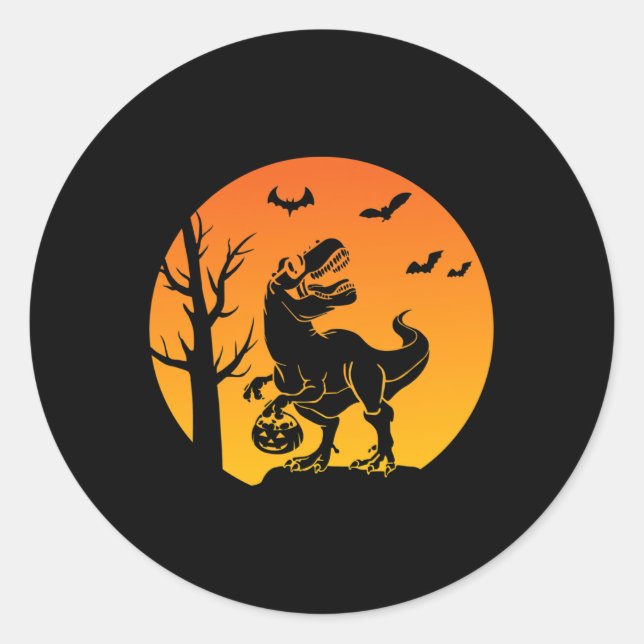 Adesivo Dinossauro T Rex Skeleton Pumpkin Com Lua Buldogue (Frente)