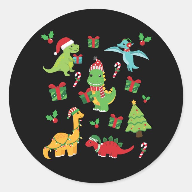 Adesivo Dinossauros bonitos da família de Natal T-Rex (Frente)