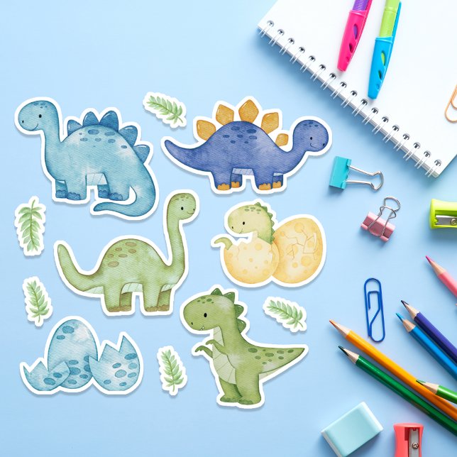 Adesivo Dinossauros Pastel Cachorro Dino (Cute Dinosaur Stickers for kids. Perfect for waterbottles, books and suitable as Birthday gifts.)