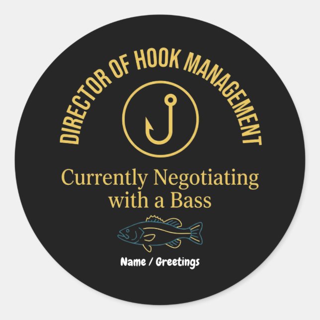 Adesivo Director of Hook Management Funny Bass Fishing Hum (Frente)