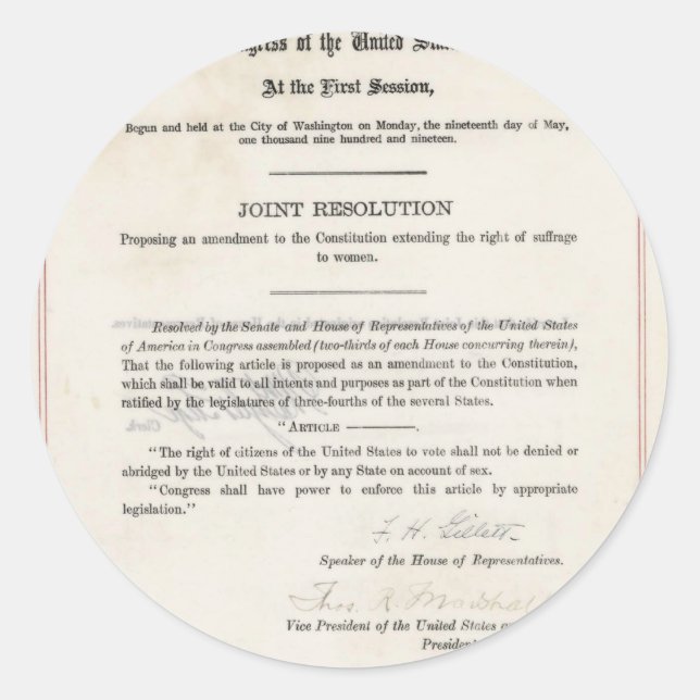 Adesivo Direito de voto das mulheres - 19ª alteração (Frente)